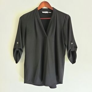 Calvin Klein Dustin Roll Sleeve Blouse, Black, XS